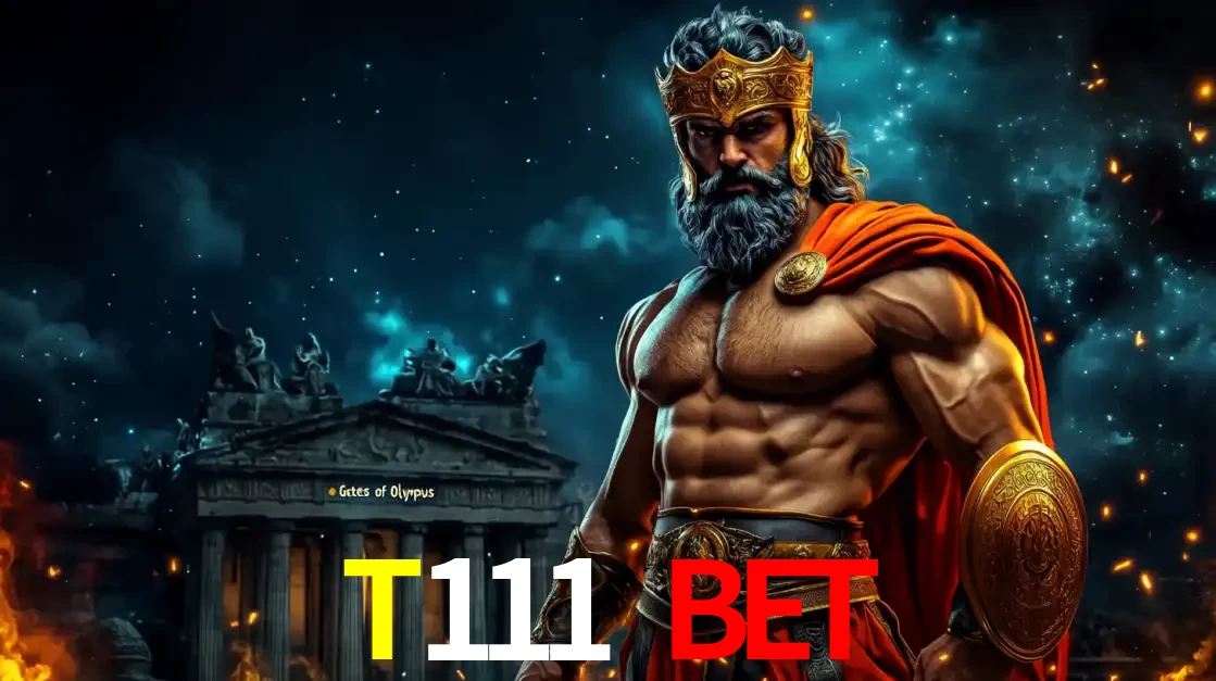 O poderoso Zeus do jogo de slot Gates of Olympus em frente ao seu templo, pronto para lançar multiplicadores divinos e prêmios épicos no cassino online T111 bet.