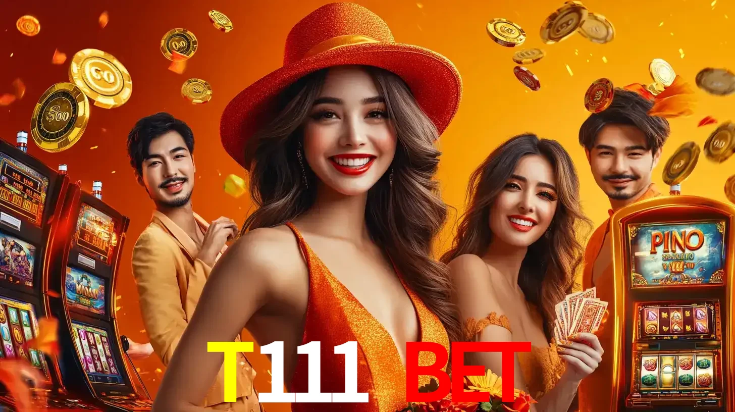 Grupo de amigos asiáticos sorrindo e se divertindo com máquinas de caça-níqueis em um ambiente festivo, celebrando suas vitórias nos jogos de cassino do T111 bet.